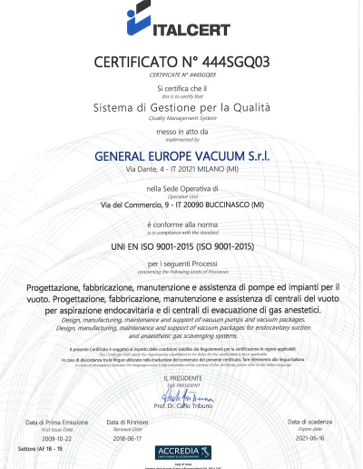 GeneralEuropeVacuumS.R.L. CertificatoISO9001 2015 1